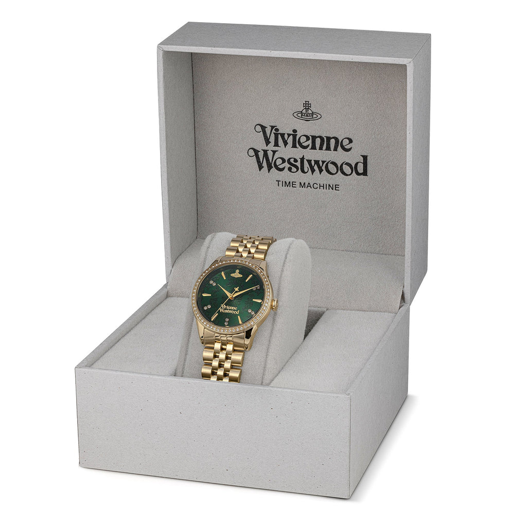 Womens Vivienne Westwood gold plated Wallace watch in presentation box