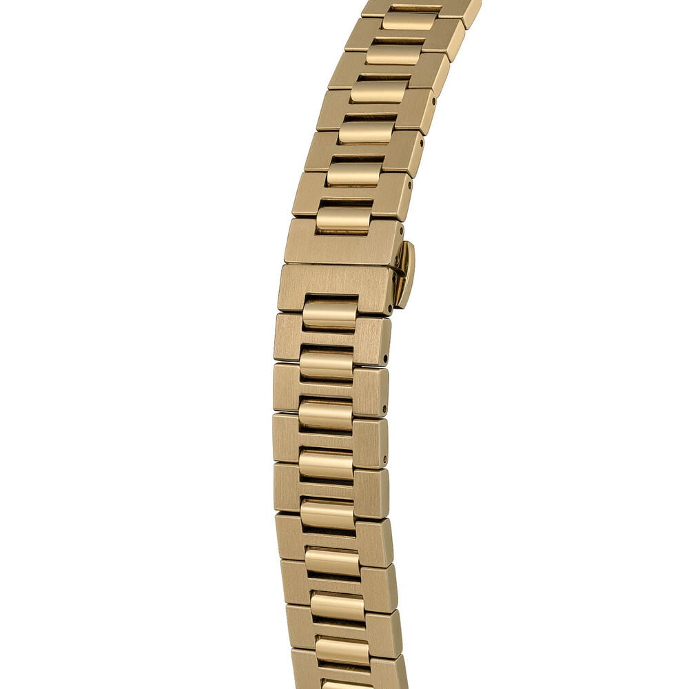 A gold watch band.

