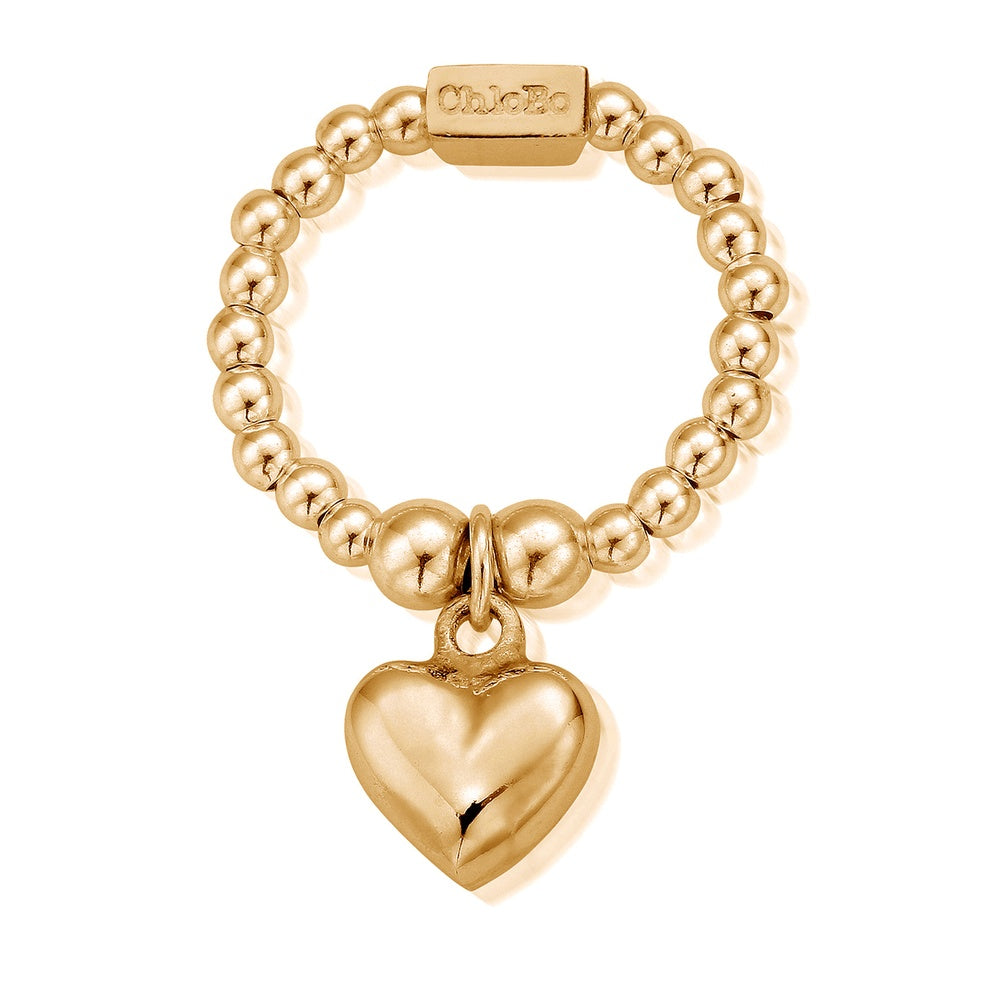 ChloBo Mini Puffed Heart Ring Silver Gold Plated GRM2067