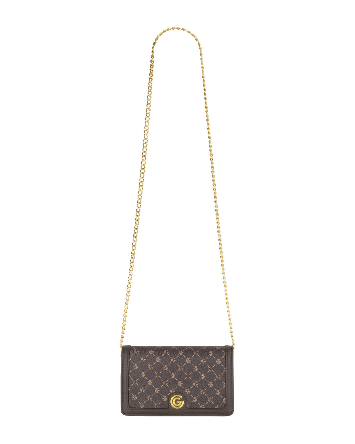Women's Gabriella G Queen Bicolor Monogram Wallet on Chain Brown