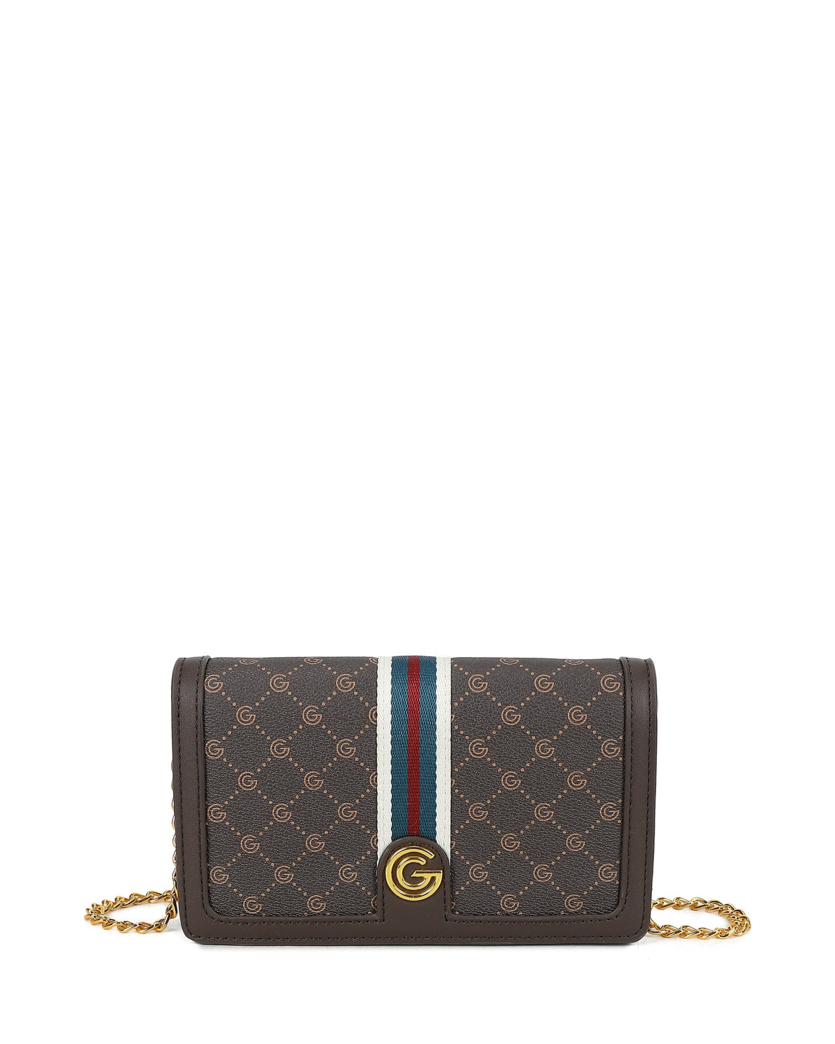 Women's Gabriella G Queen Strip Monogram Wallet on Chain Brown