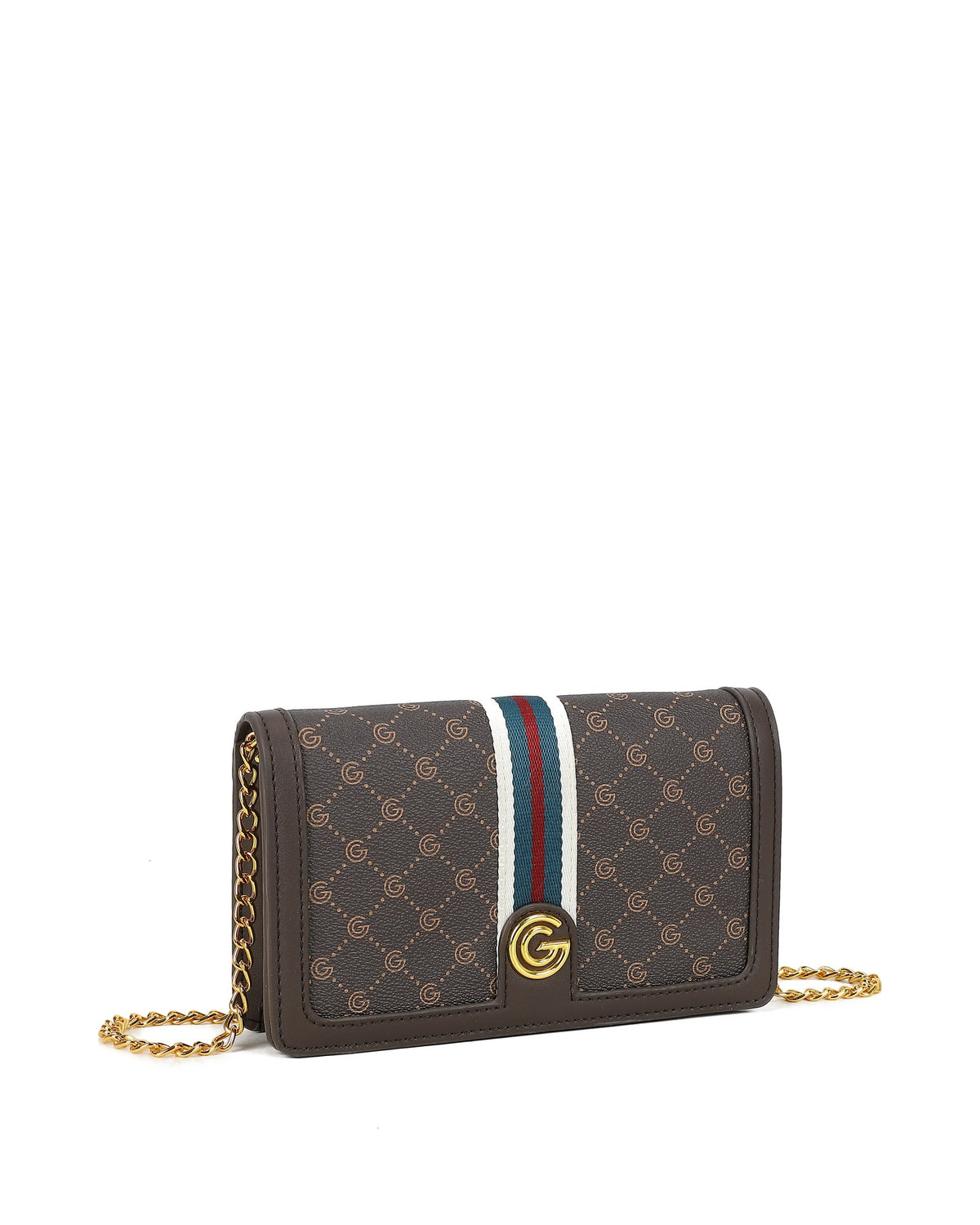 Women's Gabriella G Queen Strip Monogram Wallet on Chain Brown