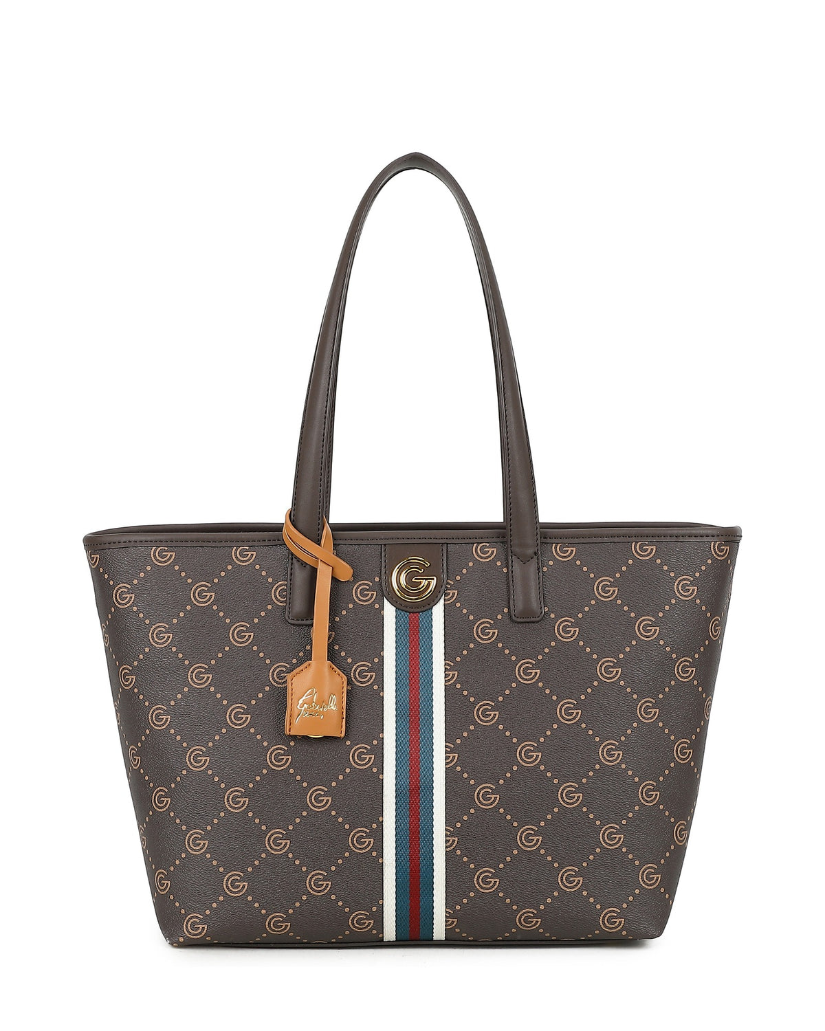 Women's Gabriella G Tiziana Strip Monogram Shopping Bag Brown