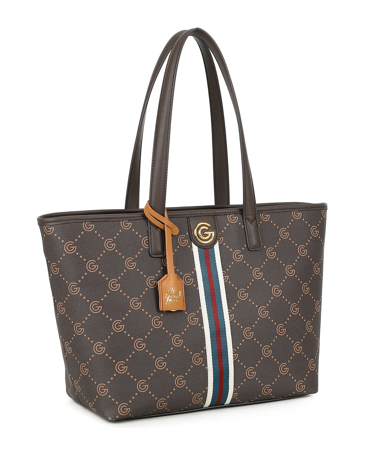 Women's Gabriella G Tiziana Strip Monogram Shopping Bag Brown