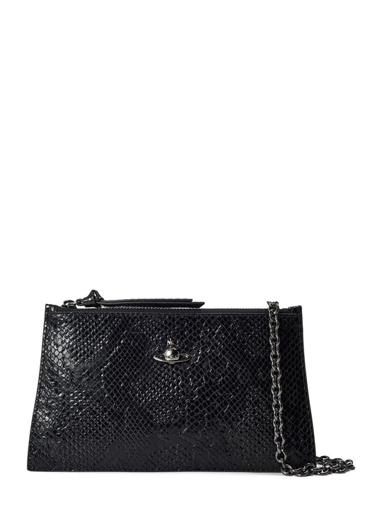 Womens Vivienne Westwood Small Black Python Effect Flat Zip Clutch