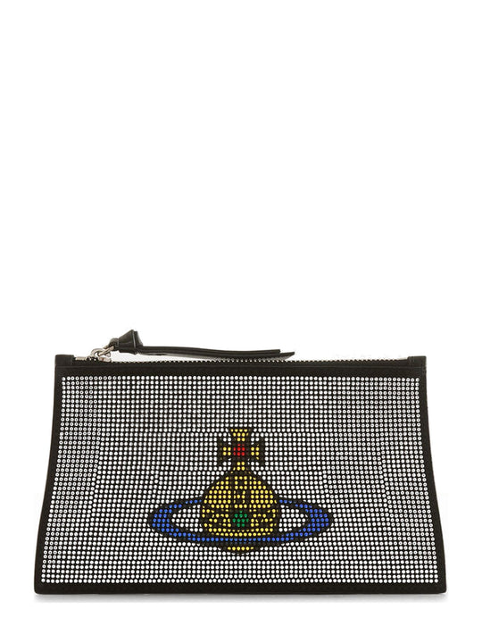 Womens Vivienne Westwood Small Flat Zip Clutch Silver Handbag