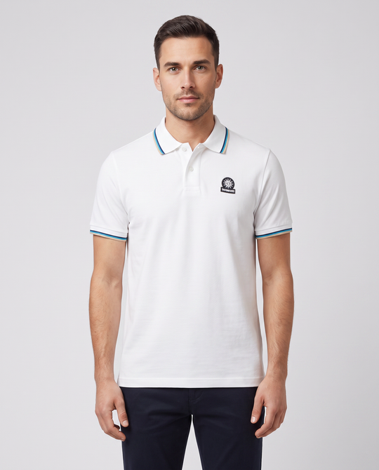 Men's Sandbanks Badge Logo White Polo Shirt