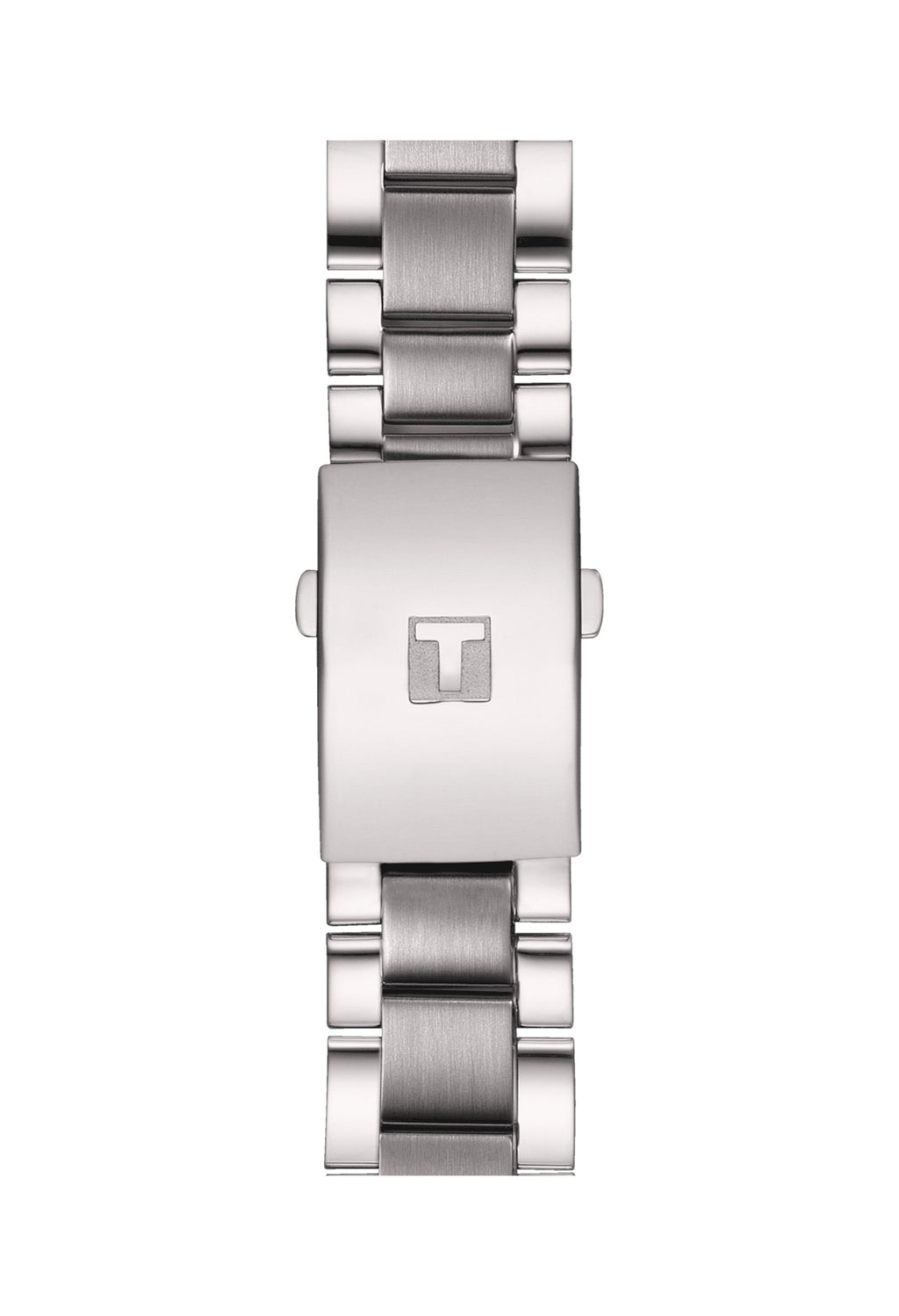 Close-up of the Tissot Chrono XL stainless steel bracelet and clasp, showcasing its design and attachment mechanism.
