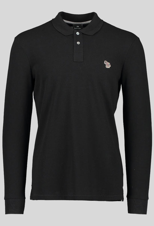 Mens Paul Smith Black Regular Fit Long Sleeve Polo Shirt