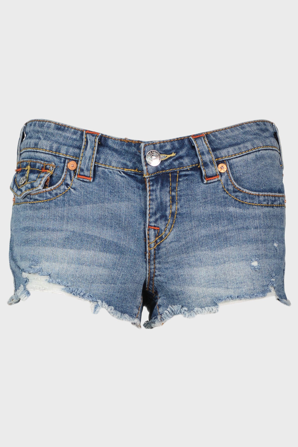 Women's True Religion Blue Joey Cut Off Big T Denim Shorts – ODs