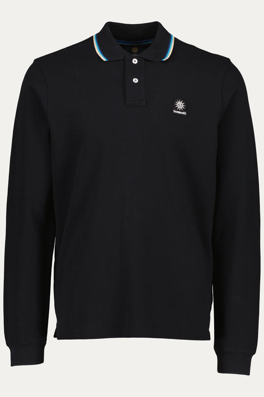 Men's Sandbanks Badge Logo Black Long Sleeve Polo Shirt