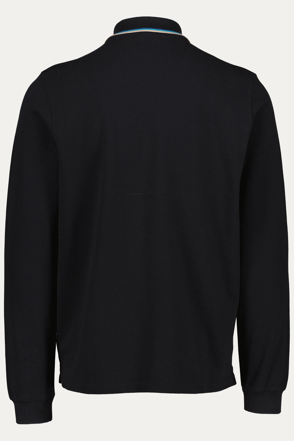 back of Sandbanks Badge Logo Black Long Sleeve Polo Shirt
