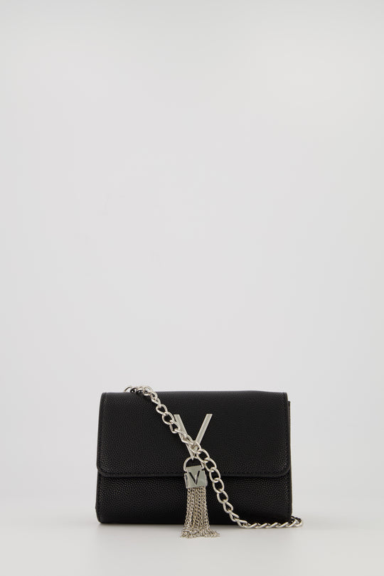 Women's Valentino Bags Black & Silver Small Divina Crossbody Clutch Bag
